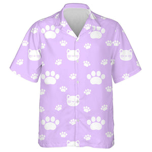 White Cats And Paws On Purple Background Hawaiian Shirt, Hawaiian Shirt Gift, Christmas Gift