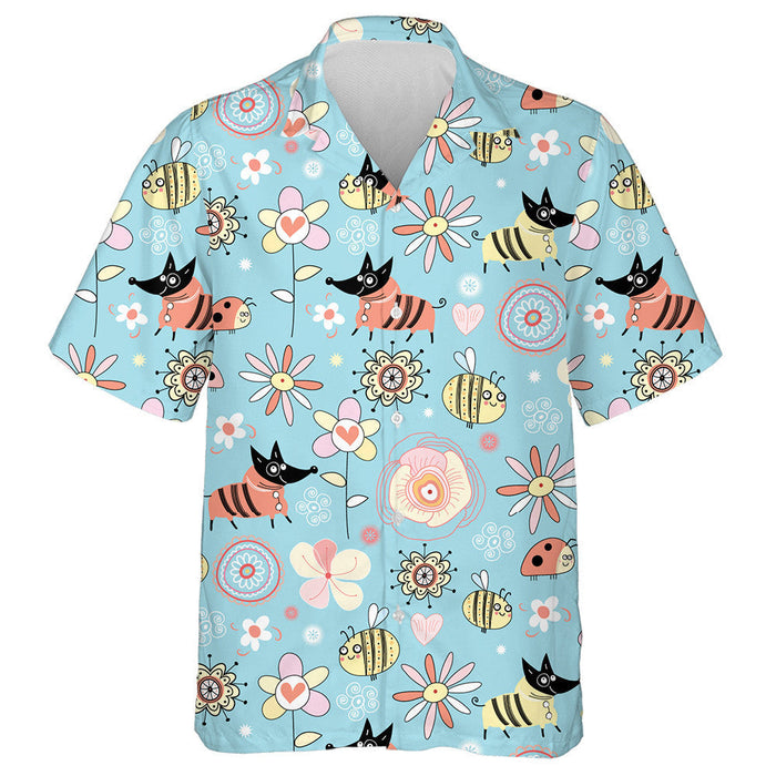 Texture Dogs And Bees On The Flowers Hawaiian Shirt,Hawaiian Shirt Gift, Christmas Gift