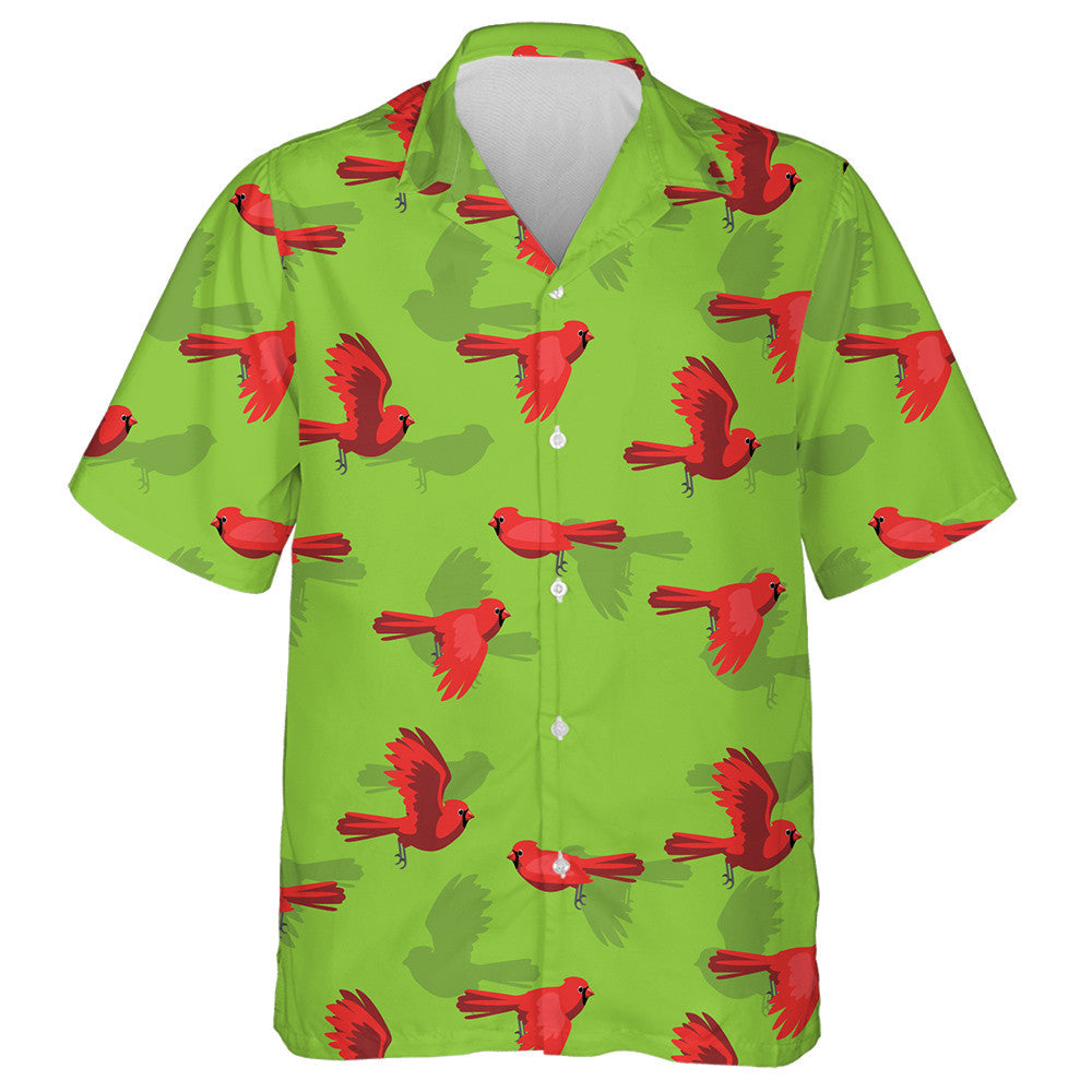 Red Cardinal Bird Flying Character Green Background Hawaiian Shirt, Hawaiian Shirt Gift, Christmas Gift