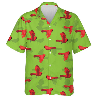 Red Cardinal Bird Flying Character Green Background Hawaiian Shirt, Hawaiian Shirt Gift, Christmas Gift