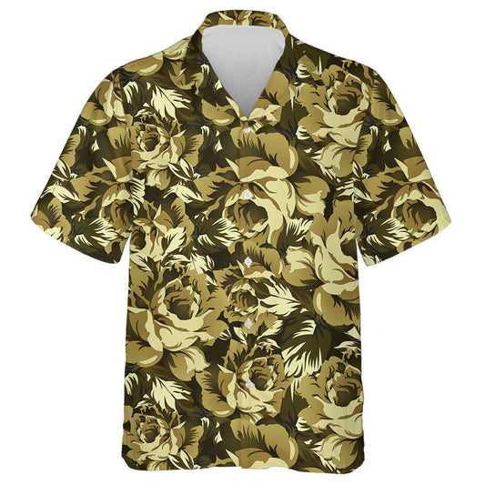 Vintage Charming Roses Flower In Camouflage Pattern Hawaiian Shirt, Hawaiian Shirt Gift, Christmas Gift