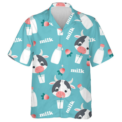 Cartoon Cow Drinking Milk Doodle Style Hawaiian Shirt, Hawaiian Shirt Gift, Christmas Gift