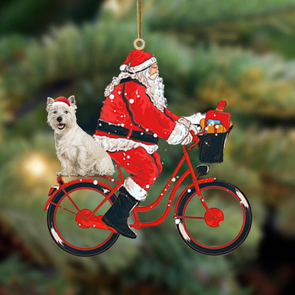Santa Claus Riding A Bike With West Highland White Terrier-Two Sided Ornament, Christmas Gift,Christmas Decoration