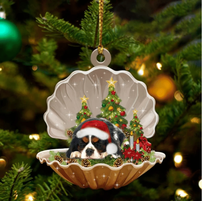 Cute Cavalier King Charles Spaniel Sleeping in Pearl Dog Christmas Ornament Flat Acrylic-1