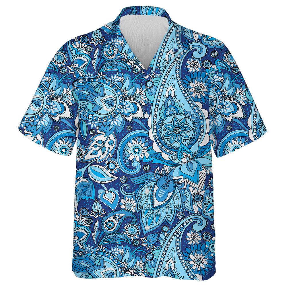 Traditional Paisley Floral And Leaves In Blue Color Pattern Hawaiian Shirt, Hawaiian Shirt Gift, Christmas Gift