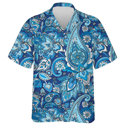 Traditional Paisley Floral And Leaves In Blue Color Pattern Hawaiian Shirt, Hawaiian Shirt Gift, Christmas Gift