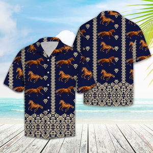 Brown Horse Running In Deep Blue Design Hawaiian Shirt, Hawaiian Shirt Gift, Christmas Gift