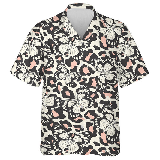 Multicolor Butterfly On Leopard Trendy Animal Hawaiian Shirt,Hawaiian Shirt Gift, Christmas Gift