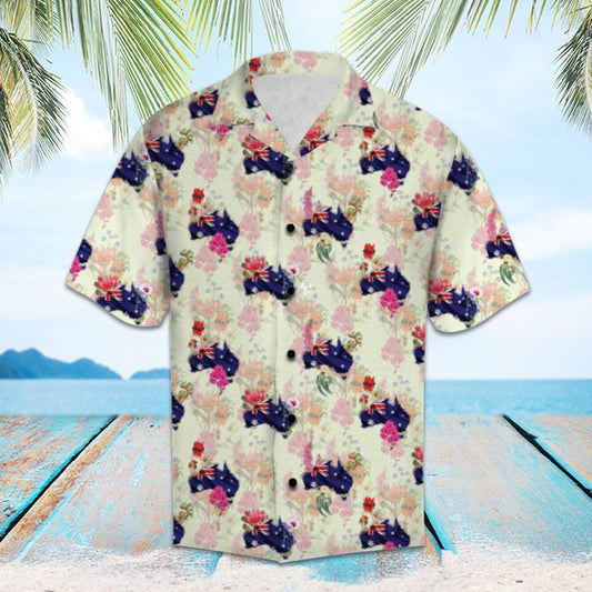 Holiday Gifts Ideas Australia Map And Floral Pattern Hawaiian Shirt, Hawaiian Shirt Gift, Christmas Gift