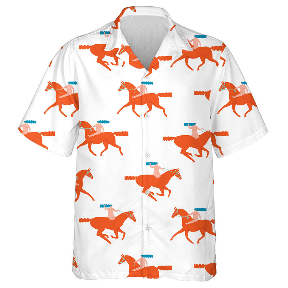Funny Cartoon Illustration Girl Riding Red Horses Hawaiian Shirt, Hawaiian Shirt Gift, Christmas Gift