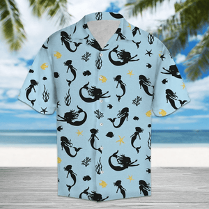 Amazing Mermaid Pattern Blue Theme Hawaiian Shirt, Hawaiian For Gift