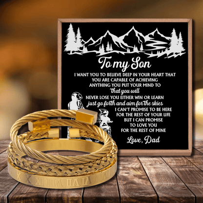 Dad To Son - Believe Deep In Your Heart Roman Numeral Bracelet Set