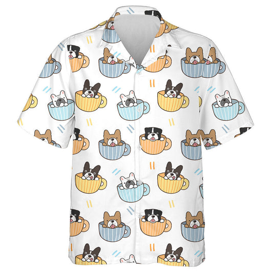 Cute Bulldog In Coffee Cup On White Background Hawaiian Shirt, Hawaiian Shirt Gift, Christmas Gift