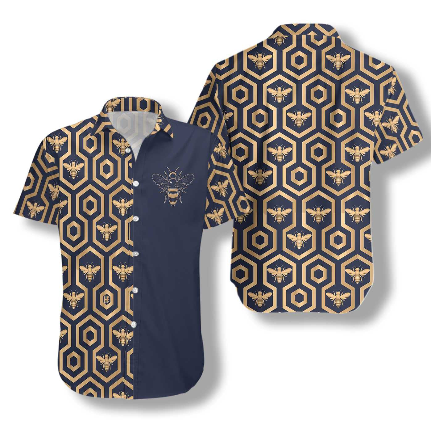 Classic Bee Hive Hexagon Design Hawaiian Shirt, Hawaiian For Gift