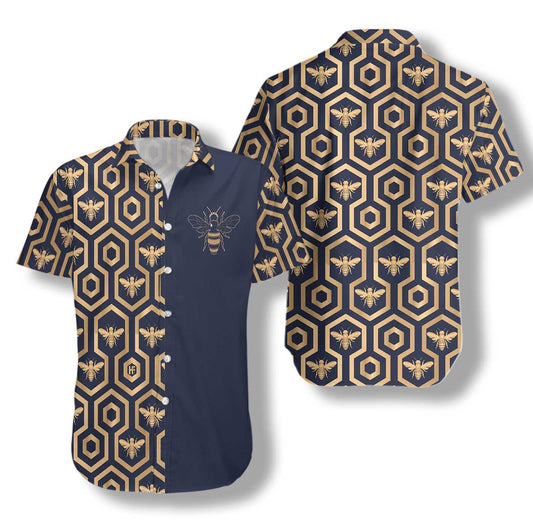Classic Bee Hive Hexagon Design Hawaiian Shirt, Hawaiian For Gift