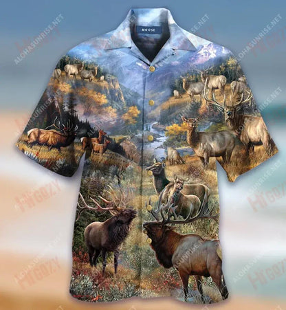 Beautiful Country Elk Short Short Sleeve Shirt Summer Hawaiian T Shirts Custom Hawaiian Shirts Funny Hawaiian Shirts, Hawaiian Shirt Gift, Christmas Gift