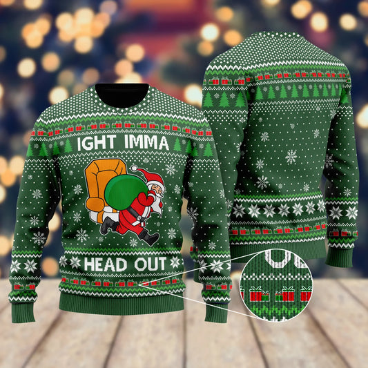 Ight Imma Head Out Santa Funny Christmas Sweater  For Men & Women  Adult ,Christmas Ugly Sweater,Christmas Gift,Gift Christmas 2024