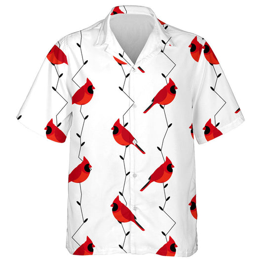 Red Cardinal And Branches On White Hawaiian Shirt,Hawaiian Shirt Gift, Christmas Gift