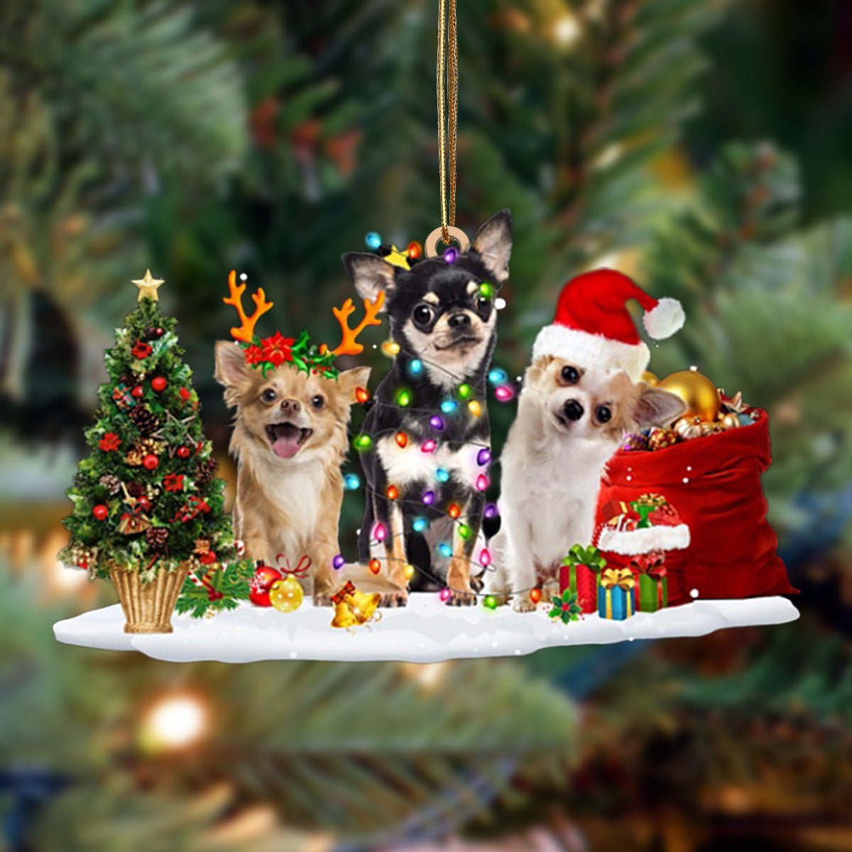 Chihuahua-Christmas Dog Friends Hanging Christmas Plastic Hanging Ornament, Christmas Gift, Christmas Decoration