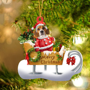 Beagle Sitting On A Cute Sleigh Ornament Flat Acrylic Funny Dog Ornament,Christmas Decoration