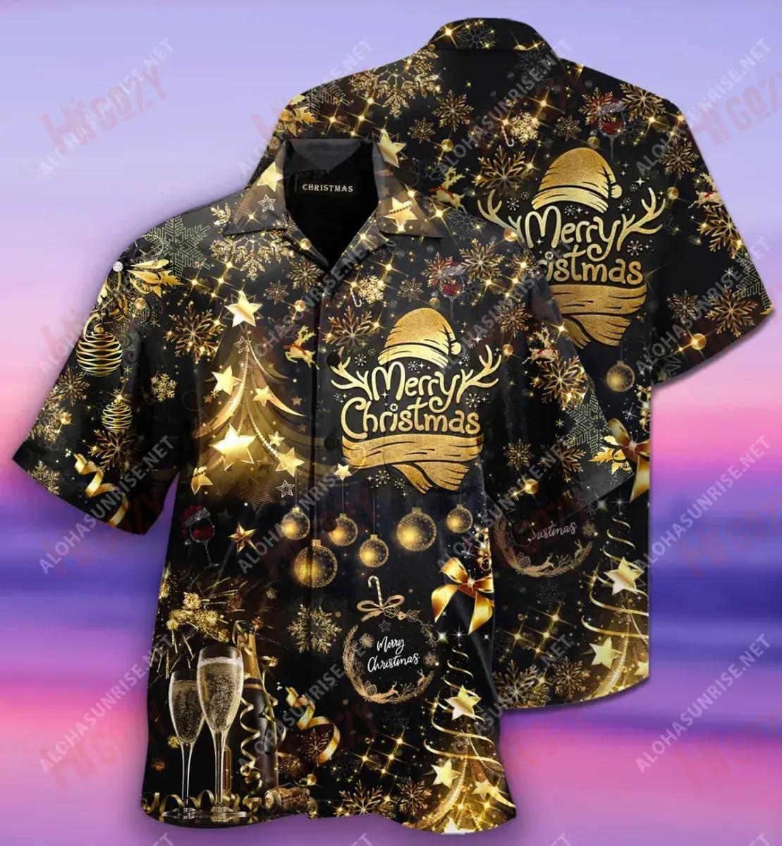 Merry Christmas Bling Bling Short Hawaiian Shirt Ocean Aloha Shirt Custom Hawaiian Shirts Hawaiian Shirt Pattern, Hawaiian Shirt Gift, Christmas Gift