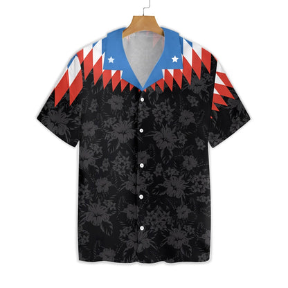 US Flower Vintage Red And Blue Geometric Design Hawaiian Shirt, Hawaiian Shirt Gift, Christmas Gift