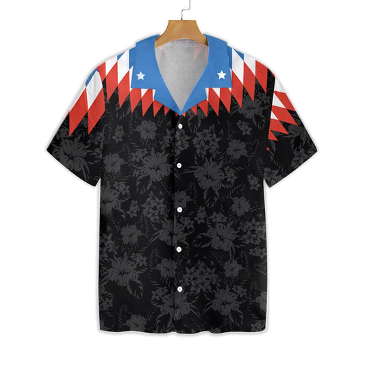 US Flower Vintage Red And Blue Geometric Design Hawaiian Shirt, Hawaiian Shirt Gift, Christmas Gift