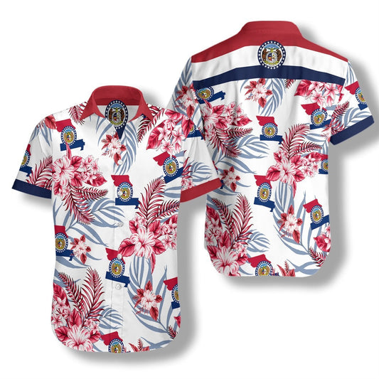 Missouri Proud On White Background Pattern Hawaiian Shirt,Hawaiian Shirt Gift, Christmas Gift