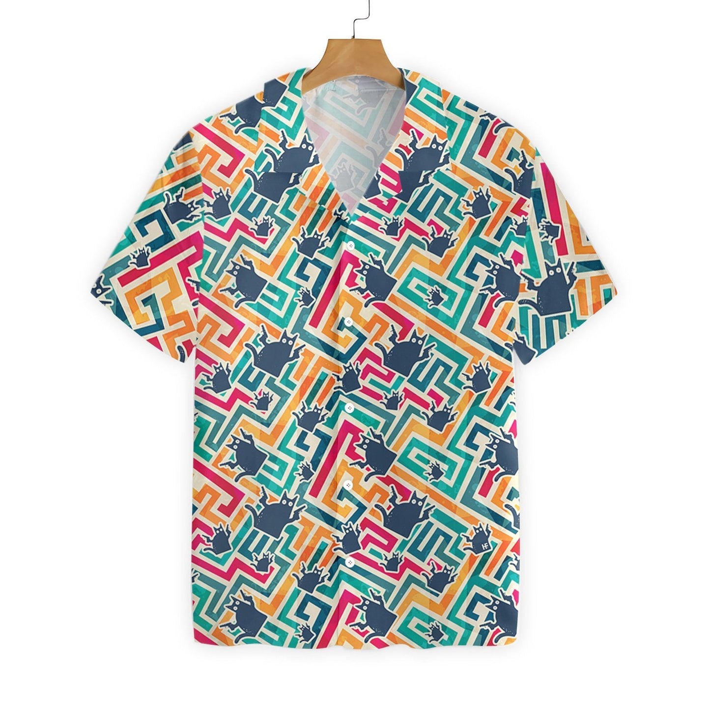 Cat In Colorful Maze Pattern Lovely Design Hawaiian Shirt, Hawaiian Shirt Gift, Christmas Gift