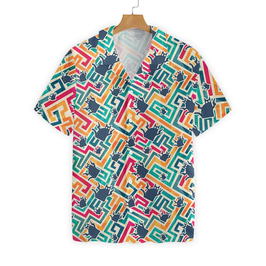 Cat In Colorful Maze Pattern Lovely Design Hawaiian Shirt, Hawaiian Shirt Gift, Christmas Gift