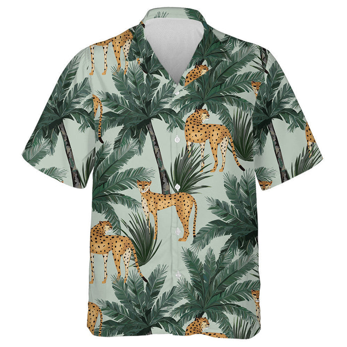 Wild African Jungle Summer Palm Trees And Leopards Hawaiian Shirt, Hawaiian Shirt Gift, Christmas Gift