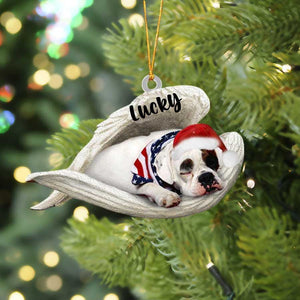 America Bulldog Sleeping Angel Christmas Flat Acrylic Dog Ornament Memorial Dog Gift, Christmas Shape Ornament, Happy Christmas Ornament, Christmas Ornament Gift, Christmas Gift, Christmas Decoration