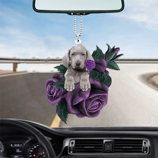 Weimaraner In Purple Rose Car Hanging Ornament, Car Hanging Mirror Accessories For Dog Lovers, Christmas Decoration