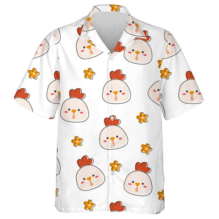 Cute Cartoon Chicken Head With Flower Hawaiian Shirt,Hawaiian Shirt Gift, Christmas Gift