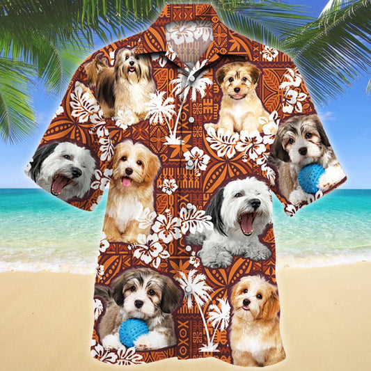 Cute Tricolor Havanese Dog On Red Tribal Pattern Hawaiian Shirt, Hawaiian Shirt Gift, Christmas Gift