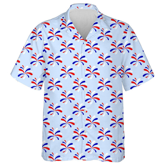Red Blue White Fireworks Patriotic On White Backdrop Hawaiian Shirt, Hawaiian Shirt Gift, Christmas Gift