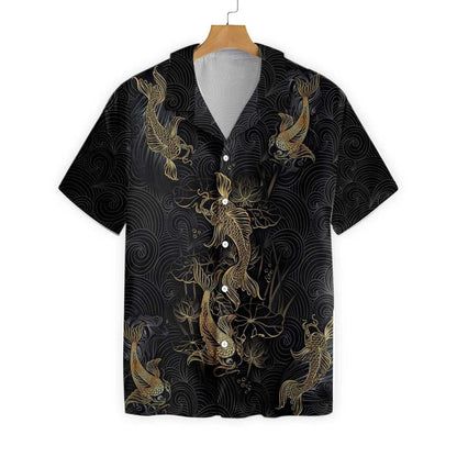 Attractive Golden Koi Fish On Waves Pattern Hawaiian Shirt, Hawaiian Shirt Gift, Christmas Gift