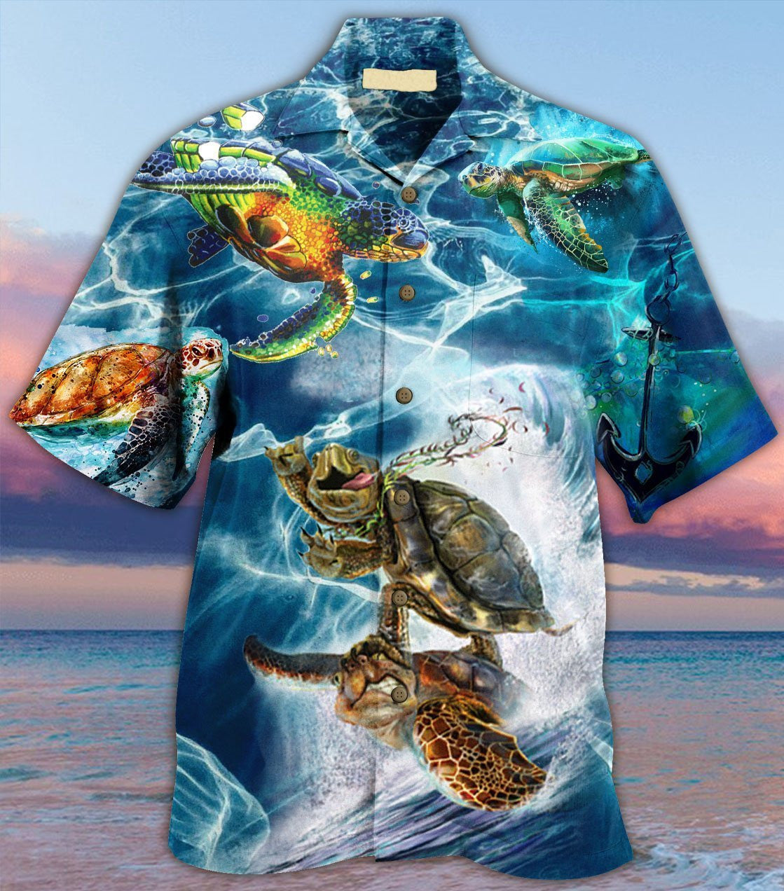 Sea Turtle Ocean Waves Design Hawaiian Shirt,Hawaiian Shirt Gift, Christmas Gift
