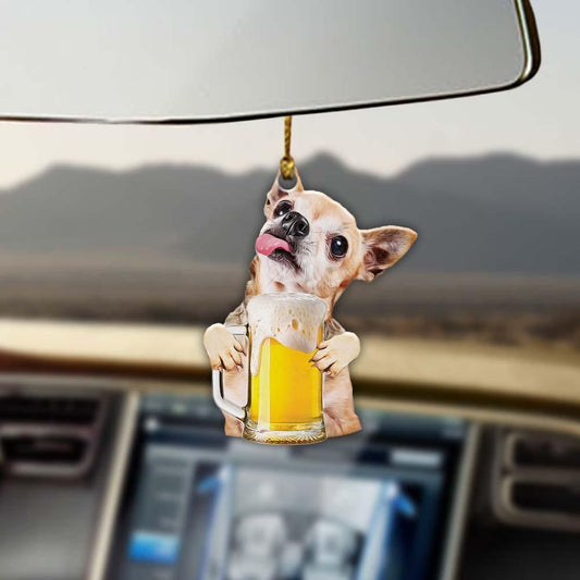 Chihuahua drinks beer with me Ornament, Happy Christmas Ornament, Christmas Gift, Christmas Decoration