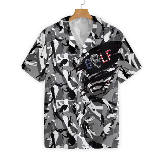 Tattered Camouflage Golf Black And White Pattern Hawaiian Shirt, Hawaiian Shirt Gift, Christmas Gift