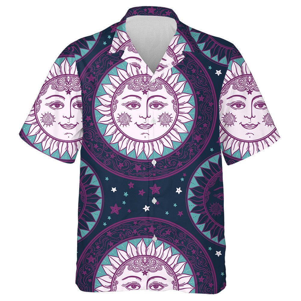 Beautiful Sun Face In Sunflowers With Stars Medallion Ornament Hawaiian Shirt, Hawaiian Shirt Gift, Christmas Gift
