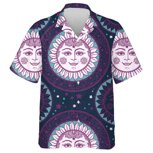 Beautiful Sun Face In Sunflowers With Stars Medallion Ornament Hawaiian Shirt, Hawaiian Shirt Gift, Christmas Gift