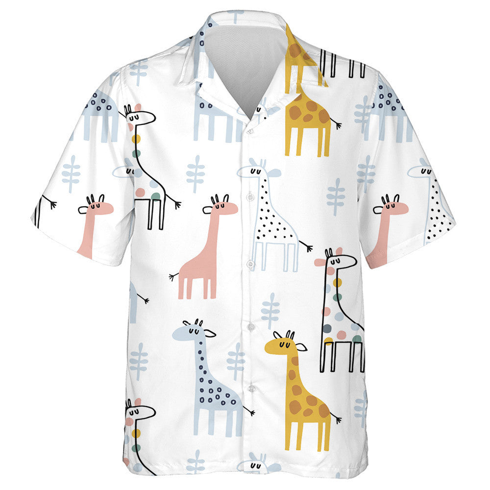 Hand Drawn Baby Giraffe On White Background Pattern Hawaiian Shirt, Hawaiian Shirt Gift, Christmas Gift