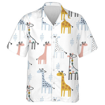Hand Drawn Baby Giraffe On White Background Pattern Hawaiian Shirt, Hawaiian Shirt Gift, Christmas Gift