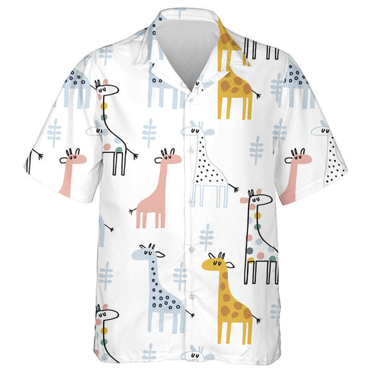 Hand Drawn Baby Giraffe On White Background Pattern Hawaiian Shirt, Hawaiian Shirt Gift, Christmas Gift
