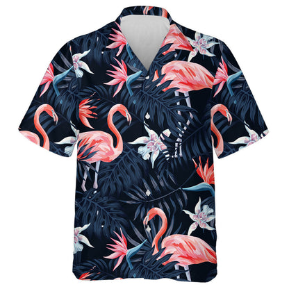 Lovely Flamingo With Palm Leave And Exotic Flowers Hawaiian Shirt, Hawaiian Shirt Gift, Christmas Gift