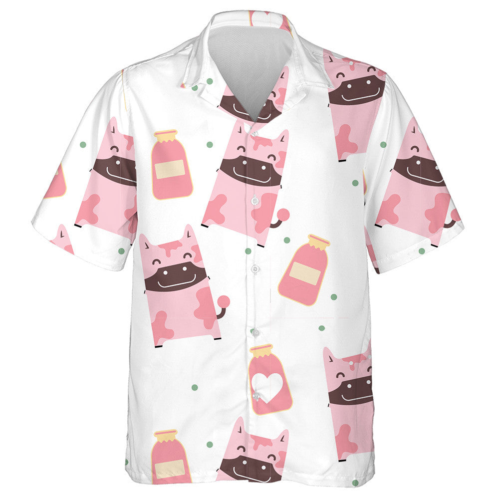 Rosa Erdbeeren und schwarze Flecken Kuhhaut Hawaiihemd, Hawaiihemd Geschenk, Weihnachtsgeschenk