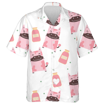 Rosa Erdbeeren und schwarze Flecken Kuhhaut Hawaiihemd, Hawaiihemd Geschenk, Weihnachtsgeschenk