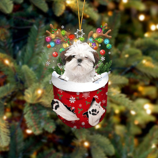 White Shih Tzu In Snow Pocket Christmas Ornament Flat Acrylic Dog Ornament,Christmas Gift,Christmas Decoration
