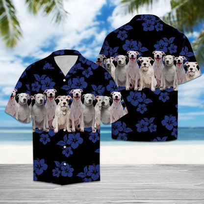 Awesome Dogo Argentino Tropical Hibiscus On Black Pattern Hawaiian Shirt, Hawaiian Shirt Gift, Christmas Gift